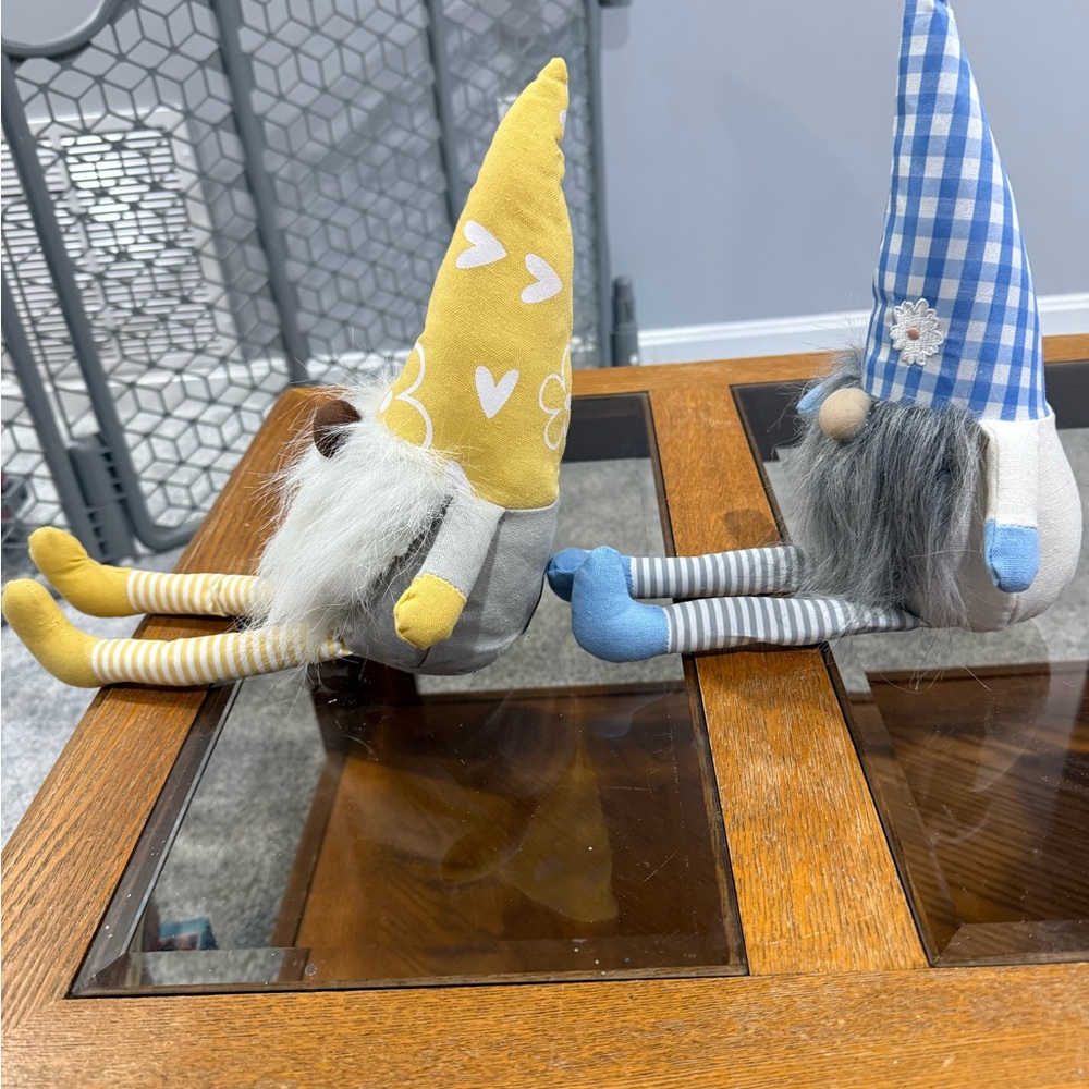 Yellow and Blue Home Spring Plush 16” Weighted MINI Gnome Flower/plaid - Picture 2 of 11